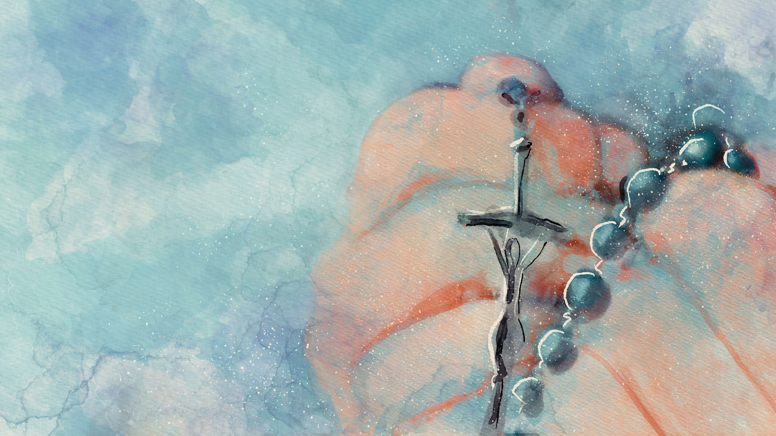 Rosary. Christian banner. Watercolor