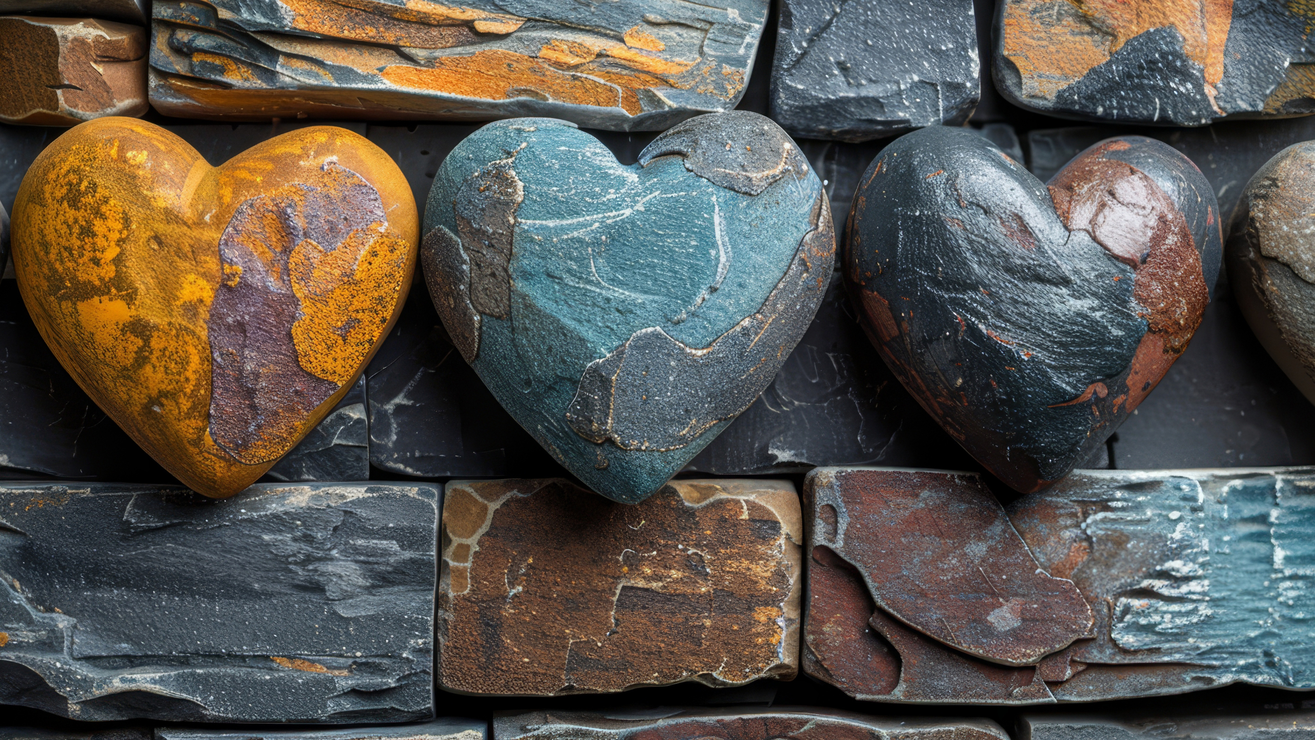 A pile of heart-shaped rocks with individual hearts resting at