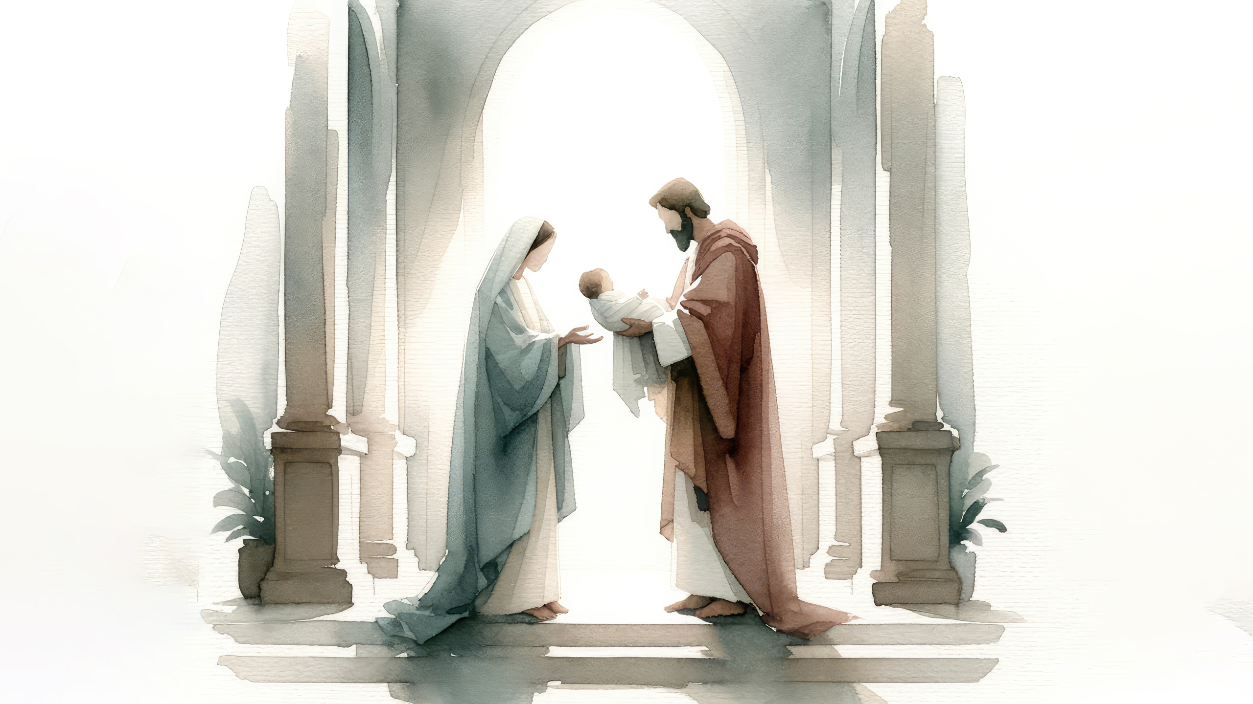 Presentation of Jesus in the temple. Watercolor illustration