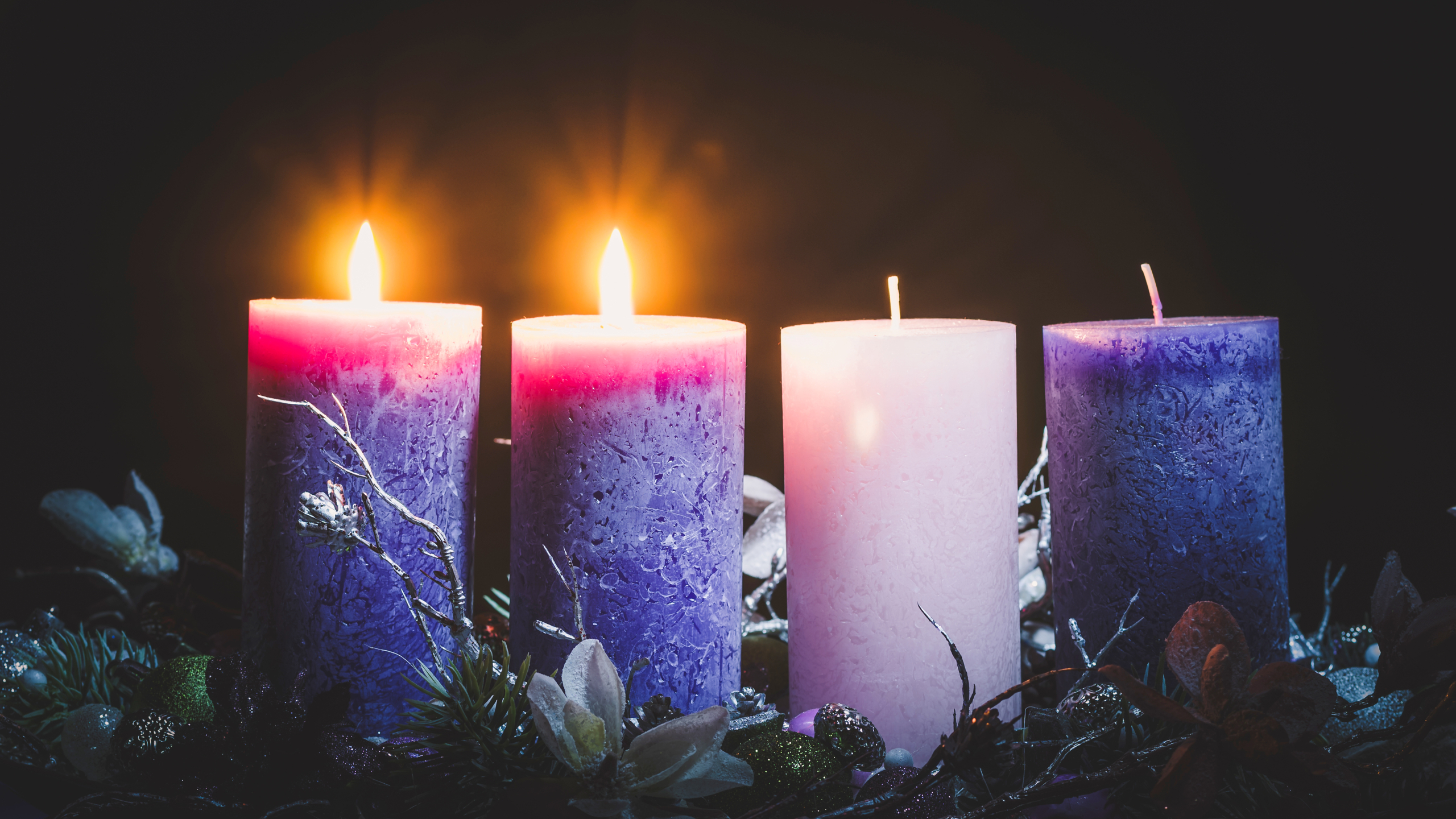 advent decoration with two burning candles